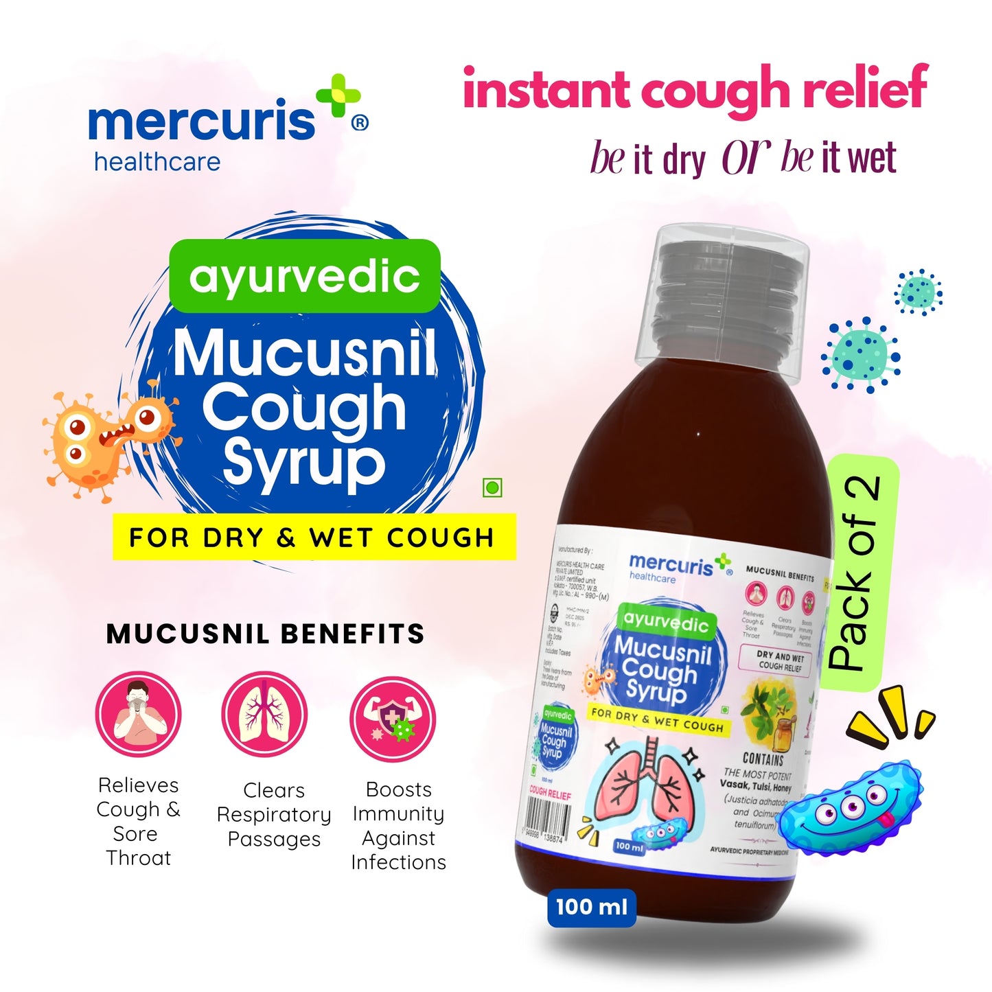 Mucusnil Dry and Wet Cough Syrup (Pack of 2)
