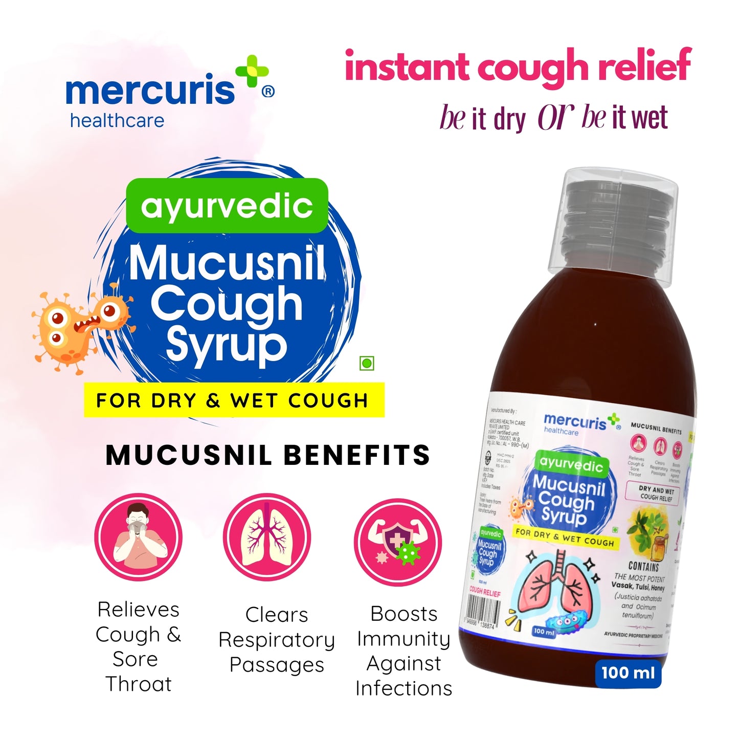 Mucusnil Dry and Wet Cough Syrup (Pack of 2)