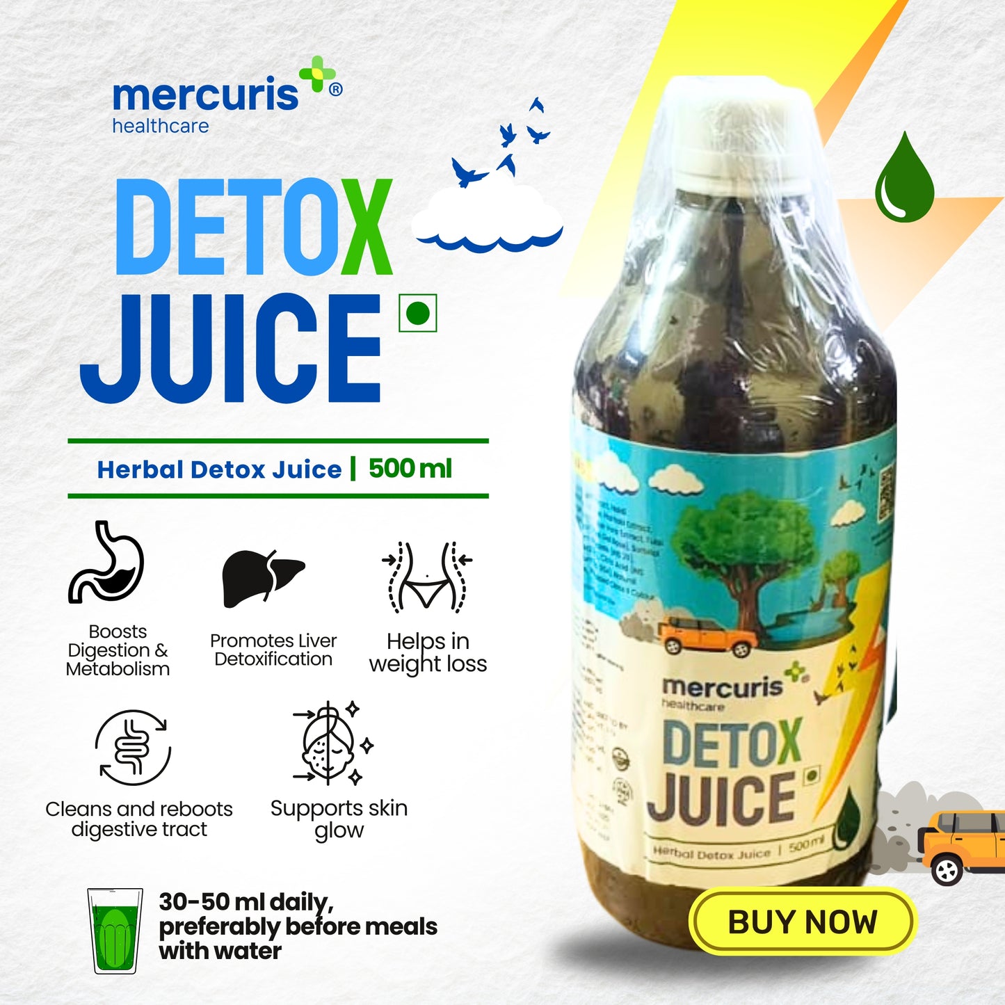 Mercuris Herbal Detox Juice - Wellness Juice Natural Flavour (500 ml)