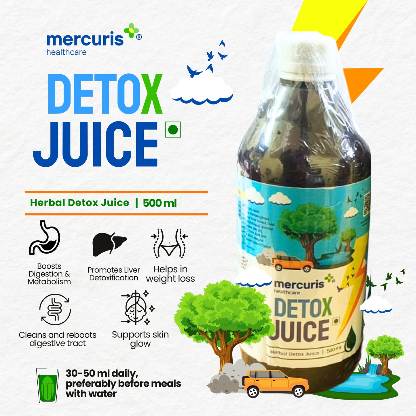 Mercuris Herbal Detox Juice - Wellness Juice Natural Flavour (500 ml)