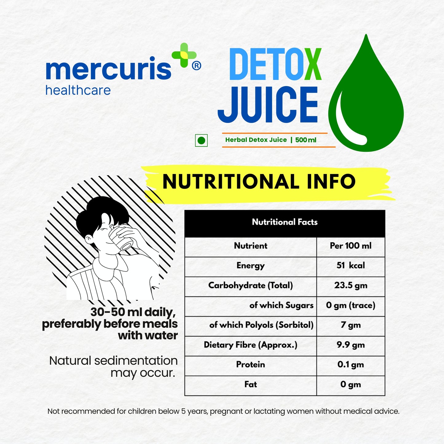Mercuris Herbal Detox Juice - Wellness Juice Natural Flavour (500 ml)