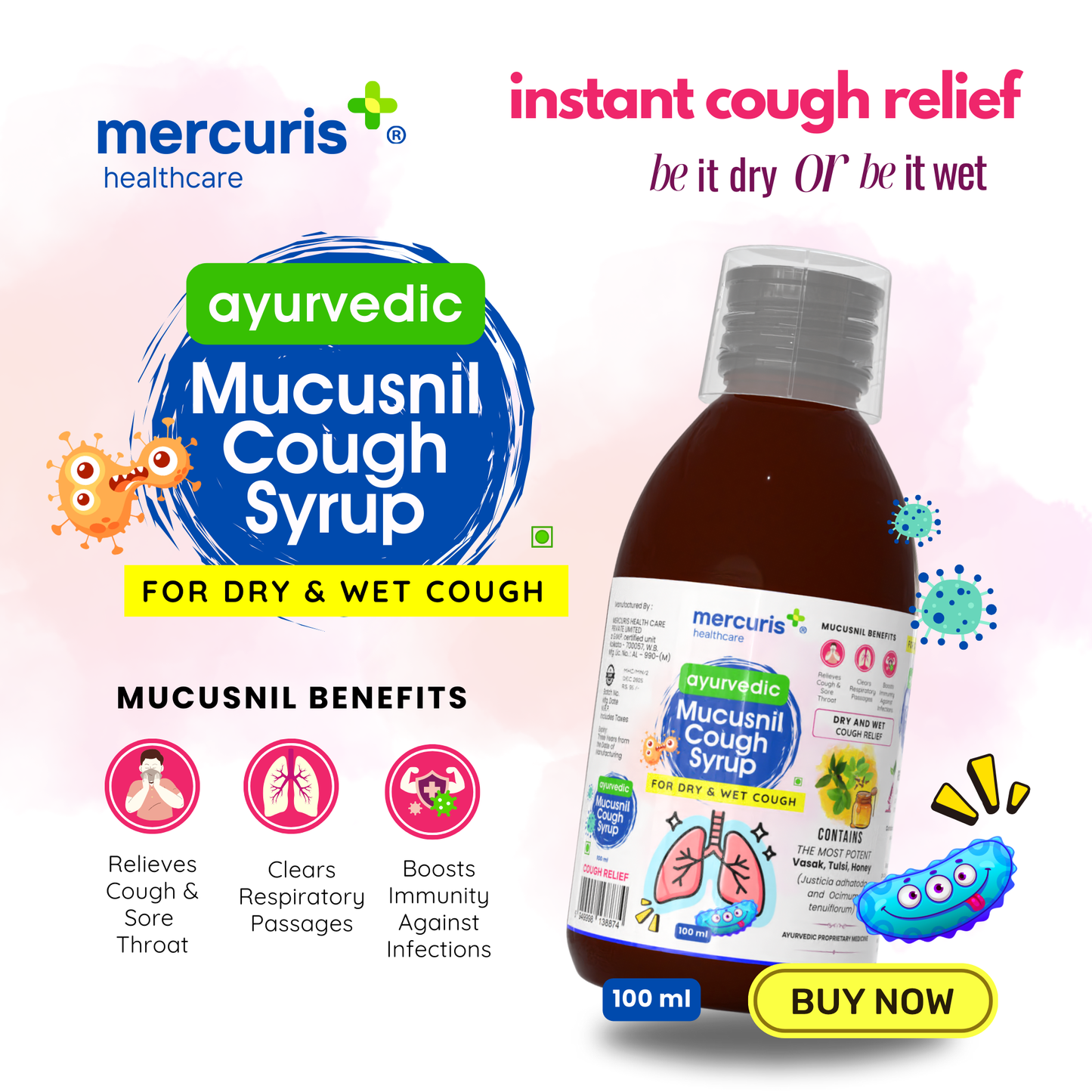 Mucusnil Ayurvedic Cough Syrup for Dry & Wet Cough – 100 ml